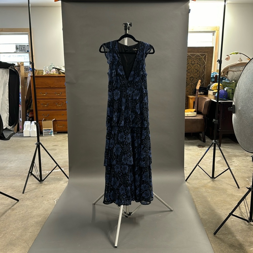 Lulus Blue Tiered Lace Dress